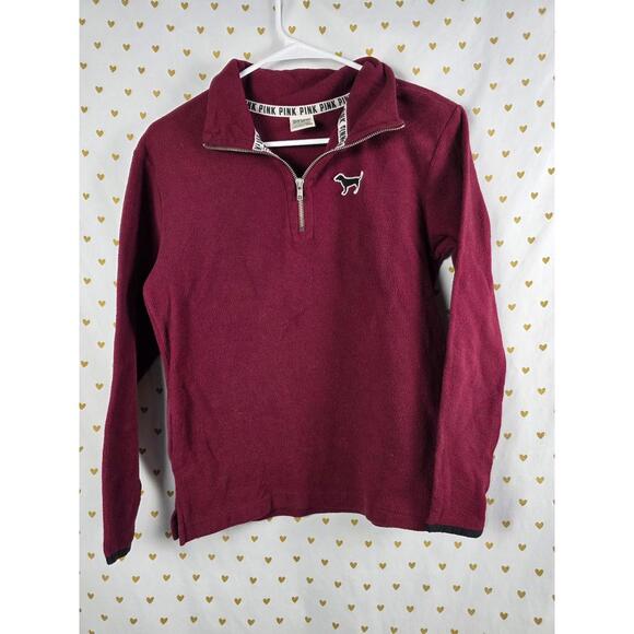 Sweaters - Victorias secret pink logo dog fleece quarter zip sweater xs